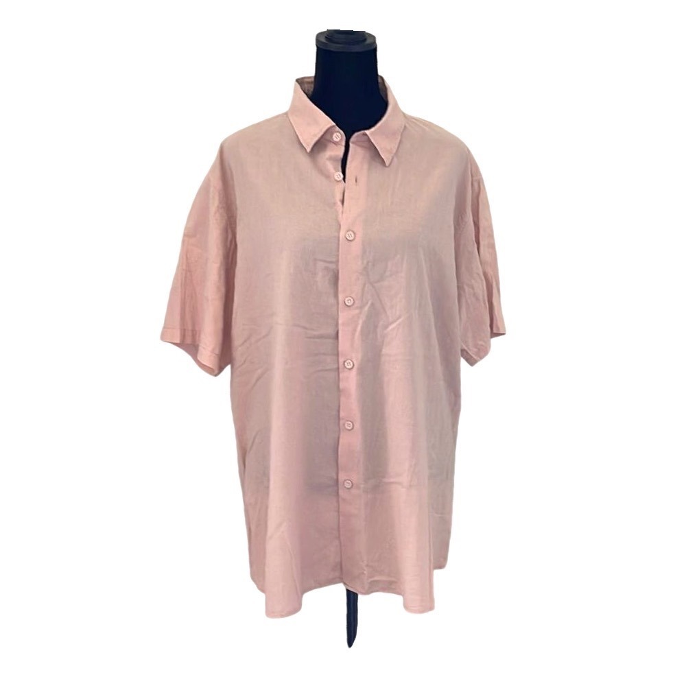 Le Ble en Herbe Pink Short Sleeve Button Up Shirt Top Blouse XL‎ 100% Cotton
